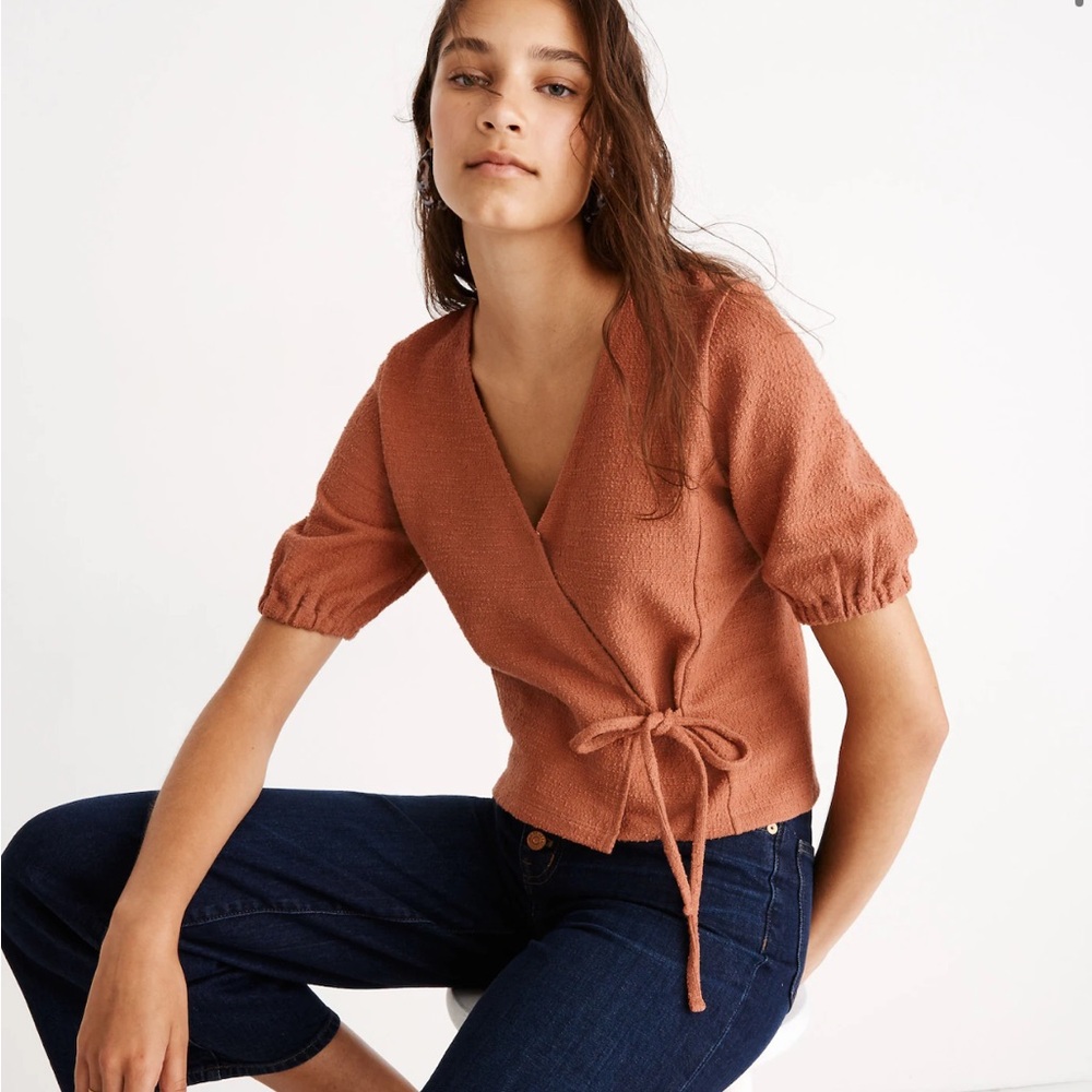 Madewell Texture And Thread Puff Sleeve Wrap Top - image 3